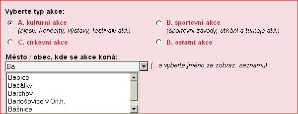 ukázka formuláře charkteristika akce