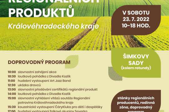 Královéhradecký kraj ve spolupráci s hospodářskou komorou pořádá Festival regionálních produktů 