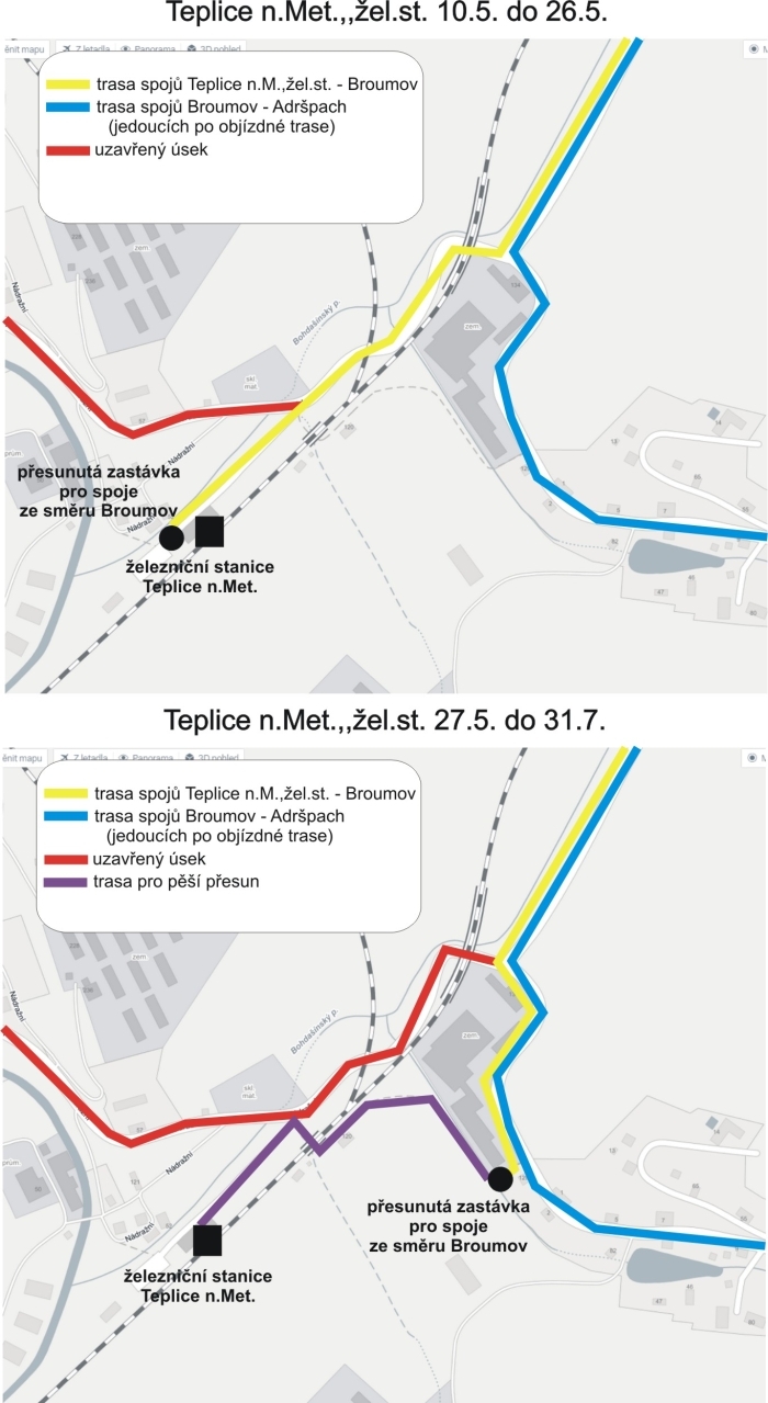 Uzavírky v Teplicích nad Metují budou mít vliv na veřejnou autobusovou dopravu. Informujeme o objížďkách a změnách zastávek