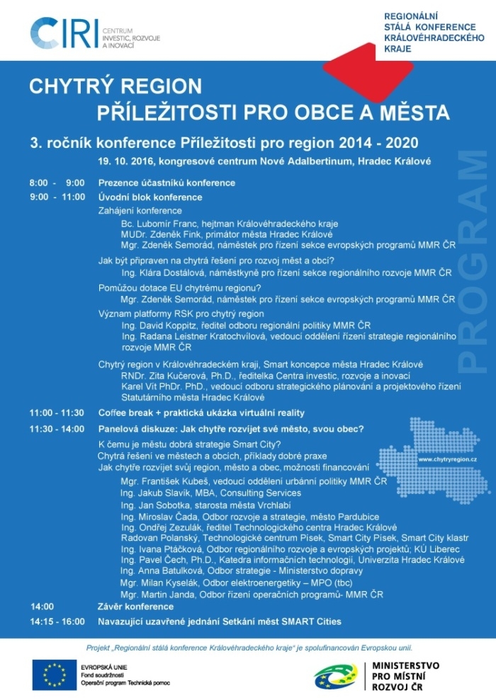 Konference Chytrý region ukáže obcím a městům možnosti, jak se dál rozvíjet