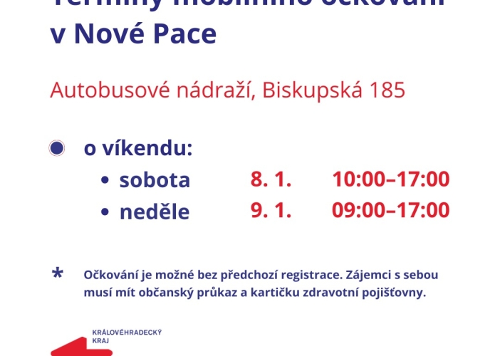 V Nové Pace bude o víkendu očkovat mobilní očkovací tým